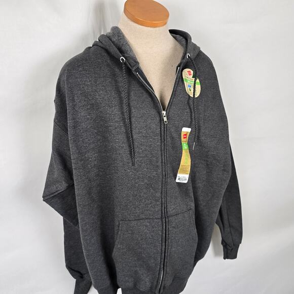 Hanes Hoodie Men's XL Charcoal Eco Smart Drawstring Zip Up Pockets NWT - Picture 1 of 15